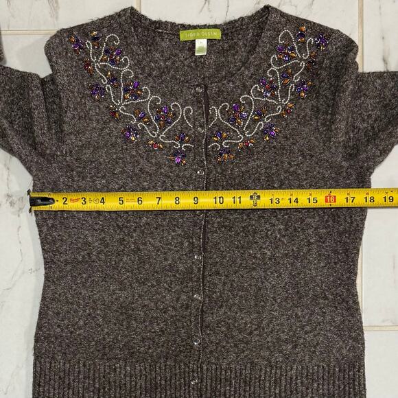 Sigrid Olsen Beaded & Bedazzled Knit Cardigan Sweater Size Medium - Picture 11 of 13
